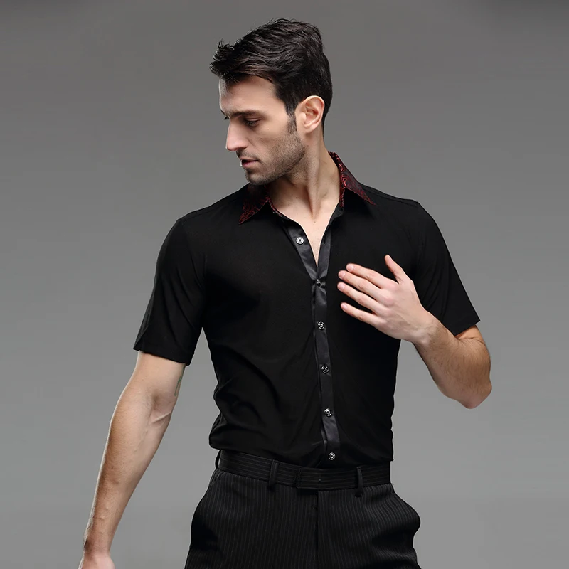 Mens Latin Shirts Dance Top Ballroom Black Latin Dance Costumes Stage
