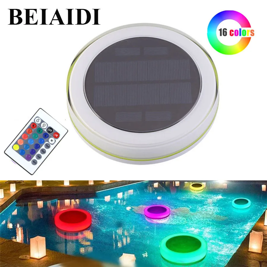 

BEIAIDI 16 Colors Solar Swimming Pool Light RGB IP68 Waterproof Pond Fountain Floating Lamp Outdoor Pool Party Decorative Light
