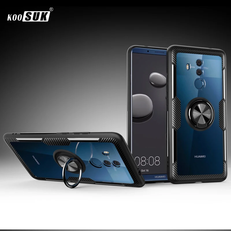 

Huawei Mate 20 Lite Case Cover Luxury Transparent PC+Carbon Fiber Full Protection Ring Magnetism sFor Mate 20 Lite Caque Funda