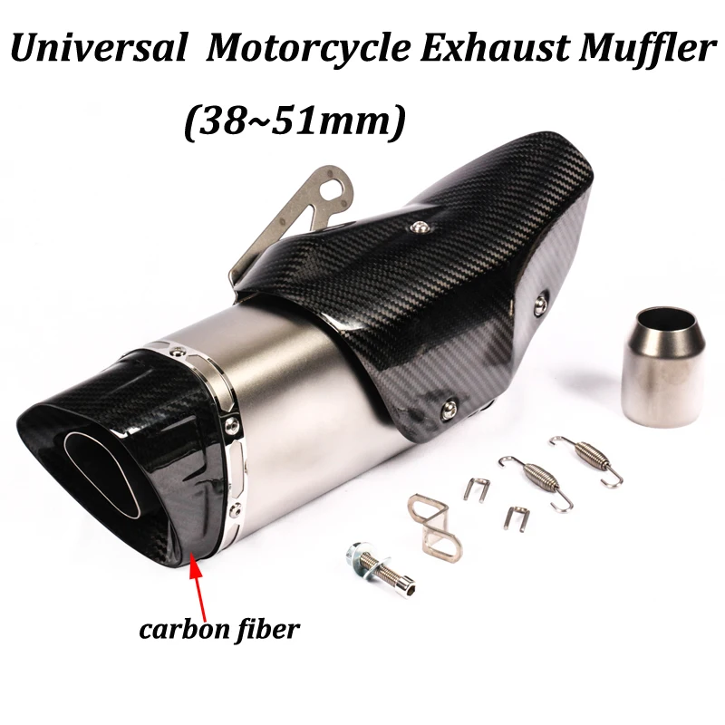 

51mm Universal Carbon Fiber Motorcycle Exhaust Modified with AK Logo Shield Heat Cover for GSX1300R ZZR1400 XJR1300 CB919 ZX-14R
