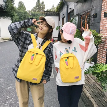 

Hot Students Schoolbag Woman Backpack Korean Pink Green Back Pack Japanese Harajuku Girl Bags Rabbit Ears Carrot Ornament