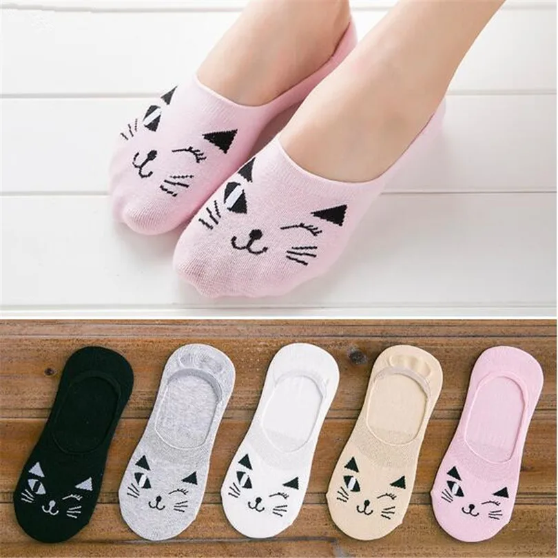 5pairs Funny Lady Socks Women Cotton Shallow Invisible Boat Socks