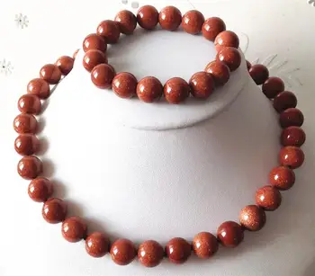 

Hot Natural 10mm Galaxy Staras Gold Sand Sun Sitara necklace 18''Bracelet