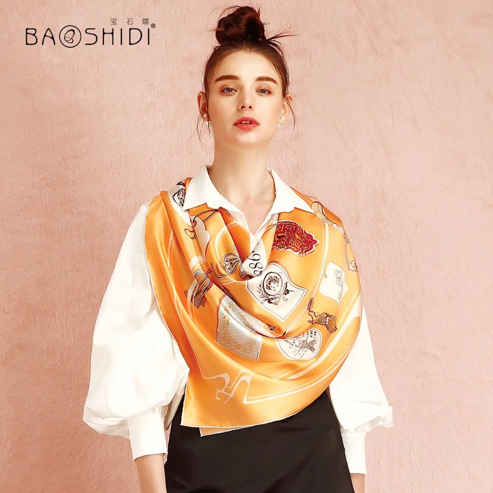 Шарф BAOSHIDI Женский шарф из 100% шелка и сатина роскошный подарок для женщин ручная
