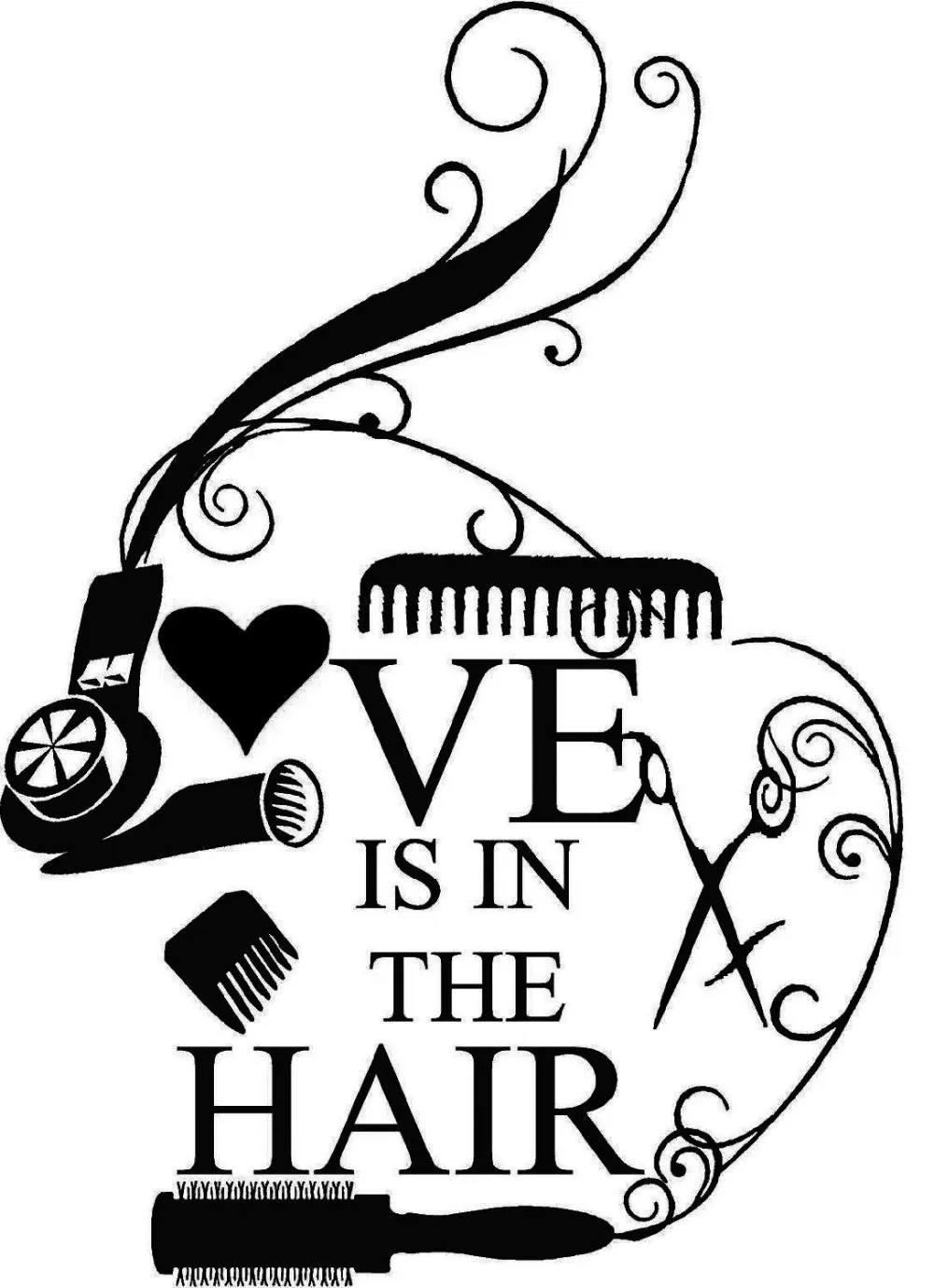 Hair Salon Vinyl Wall Decal Barbershop Scissors Hairdryer Love Is