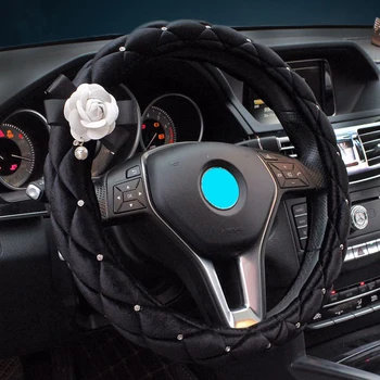 

Winter Steering Wheel Cover Diamond Crystal Crown Auto Heated Fur Steering-Wheel Covers Cases Black For Women Girls Car-Styling