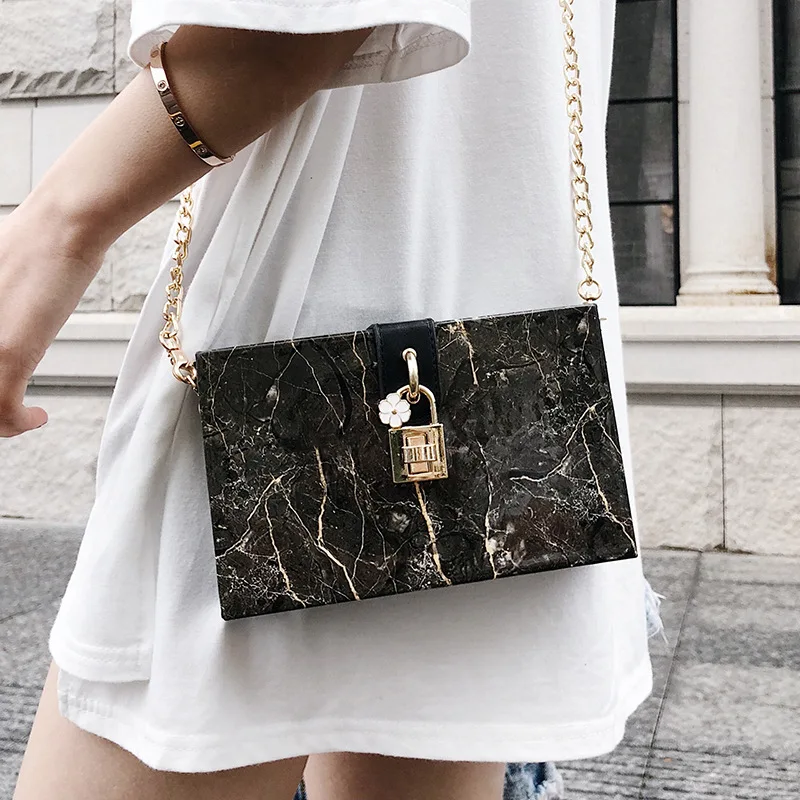 

Summer New Chain Single Shoulder Tilt Package Women's Marble Box Small Square Package Dinner Package