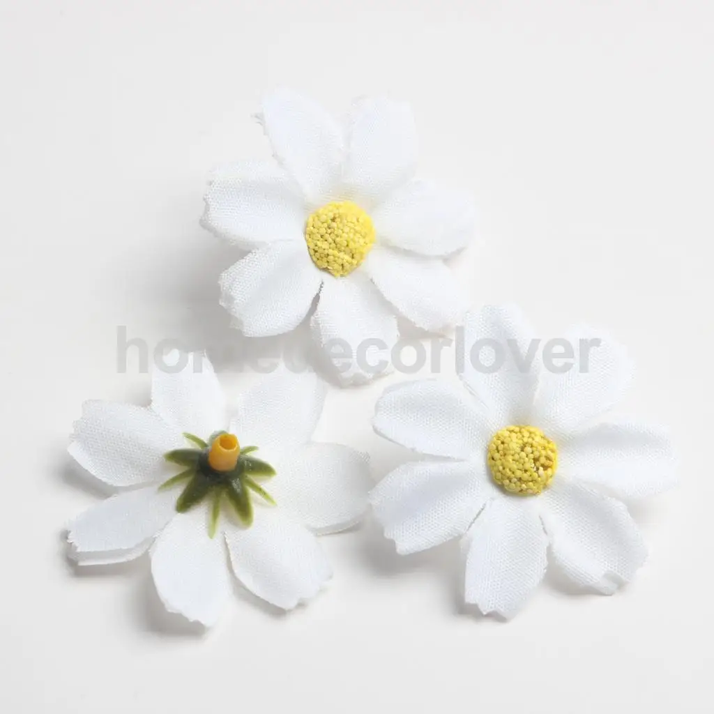 50pcs 4cm Silk Flower Daisies Flower Heads for Wedding/Car/Spring/Home/Garden Decoration Wreath DIY Floral Arts and Crafts