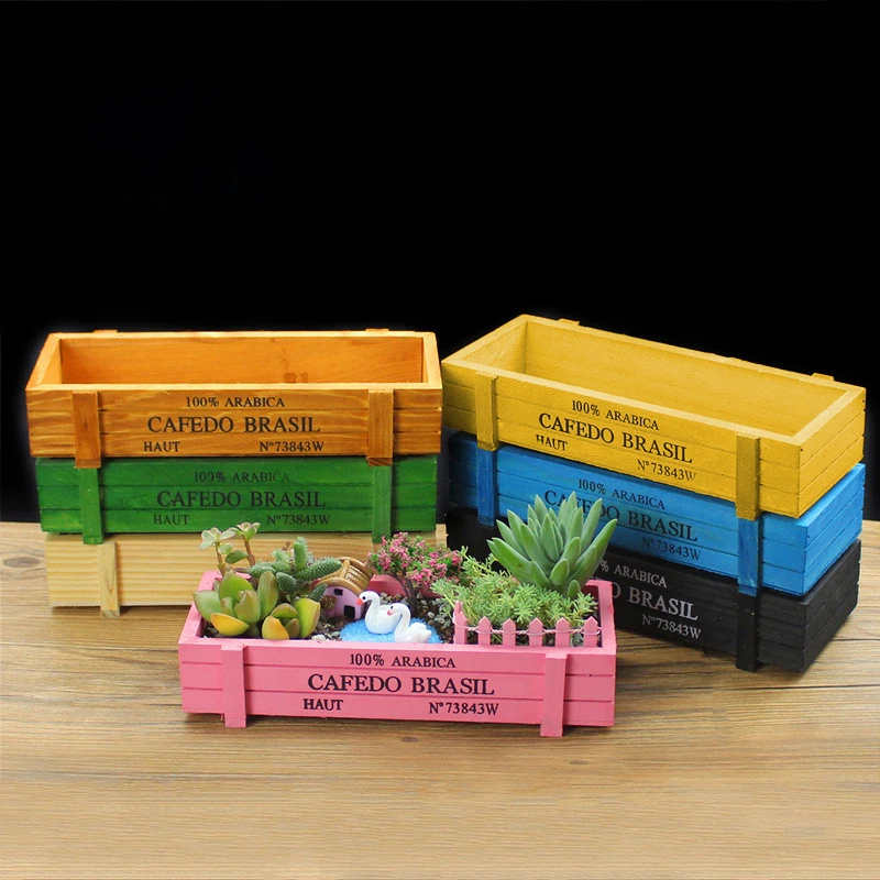 

7pcs/set Vintage Natural Wooden Garden Planter Flower Pots Succulent Plants Flowerpot Desktop Storage Box 7 Colors Free Shipping