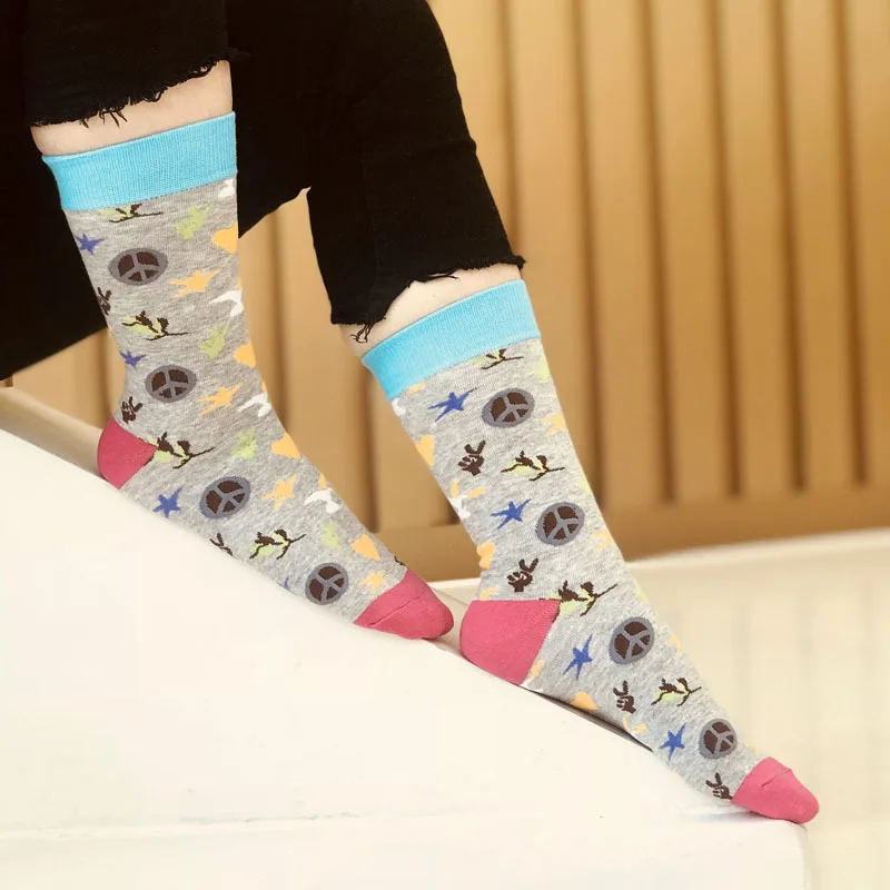 Morematch, 2 цвета, мужские большие Безразмерные носки, тренд, знак мира, хлопковые носки с рисунком Астра, индивидуальные носки для счастливых