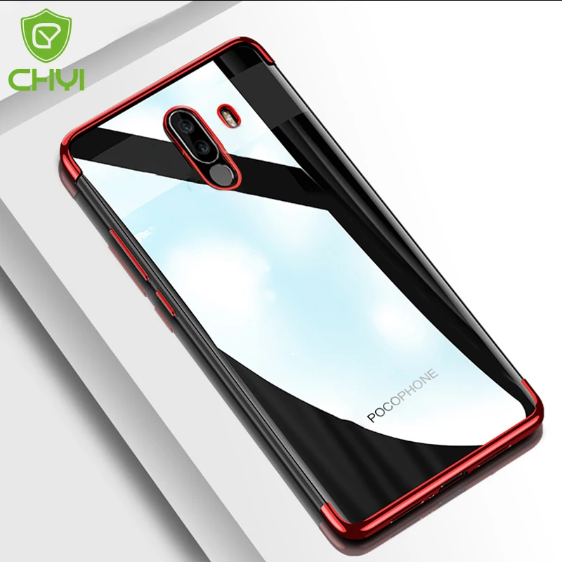 CHYI Electroplate Shining Case For Xiaomi pocophone F1 Ultra Thin Silicone Transparent Plating TPU for f1 back cover |