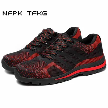 

men's casual large size breathable steel toe cover work safety shoes comfortable light puncture proof security tooling low boots