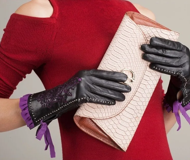 Модные женские перчатки из овечьей кожи Осенние теплые перчатки женские перчатки для вождения