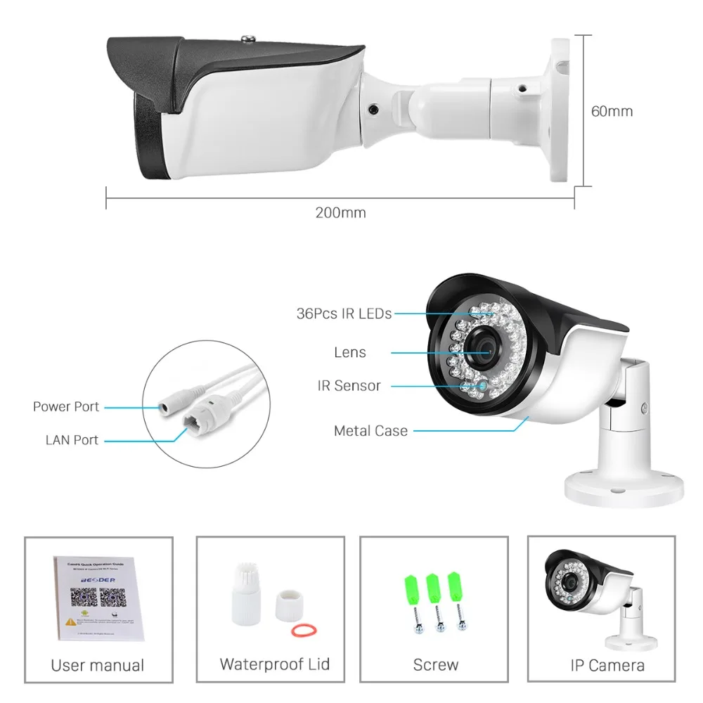 BESDER H.265 ip камера наблюдения 1080P 2MP HI3516E + 1/2.8 ''SONY IMX307 IR LED ночное видение Наружная