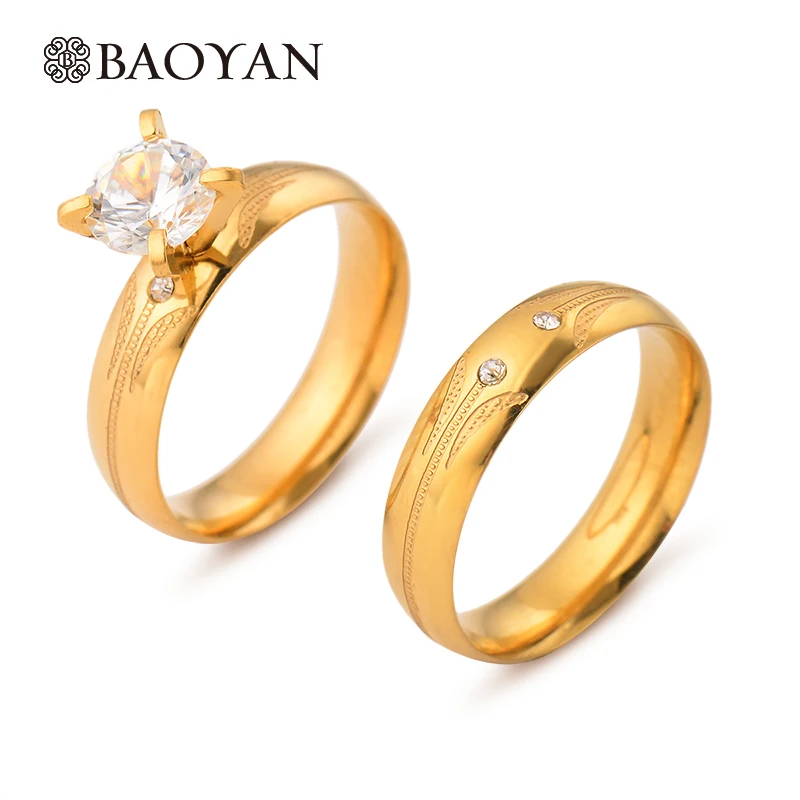 Brand New Geometric Stainless Steel Wedding Rings Pair Crystal Rings For Couple Gold Rings