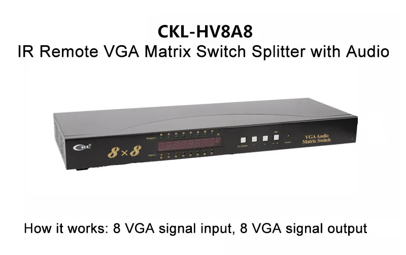 Ckl-8a8 8x8 8 Порты и разъёмы в 8 Порты и разъёмы из Матрицы коммутатор VGA с аудио и ИК-пульт дистанционного стойки из металла