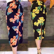 Женская юбка макси с цветочным принтом и высоким разрезом в богемном стиле, скошенный сверху вниз, асимметричный юбка миди