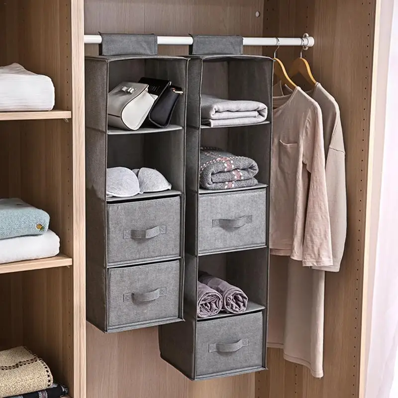 The Perfect Wall Mounted Hanging Rack for Clothes 6 Shelves Ideal as a Shoe Rack or as Hanging Shelves in the Hall mDesign Fabric Wardrobe Organiser Jackets /& More Grey with Chevron Pattern