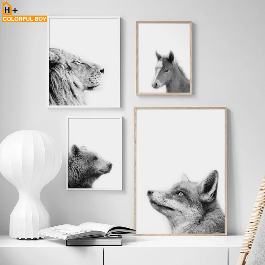 

Fox Bear Lion Deer Cheetah Pony Wall Art Canvas Painting Black White Nordic Posters And Prints Wall Pictures For Living Room
