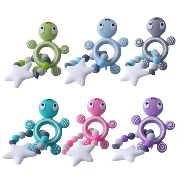 

Silicone Food Grade Safety Tortoise Shaped Baby Teether Silicone Beads Kids Soother Teether Teething Bracelet Chewable Toys