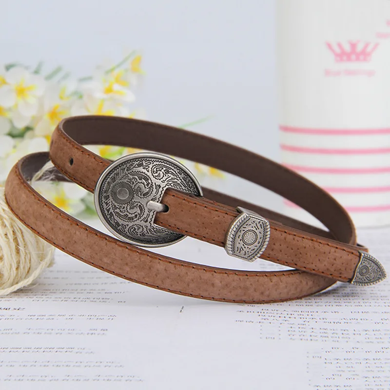 2018 New Simple Belt Female Young Retro Silver Round Pin Buckle