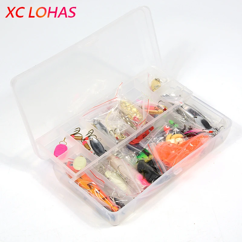 Best 101pcs Lure Kit Set Spinner Crankbait Minnow Popper VIB Soft Hard Spoon Crank Baits Fishing Hooks Fishing Tackle Box Accessories