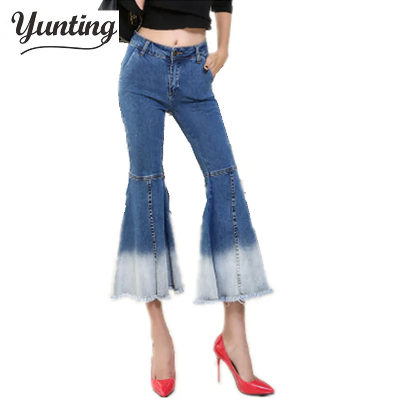 Otono Invierno Mujer Moda Ruffles Acampanado Jeans Mujer Boot Cut
