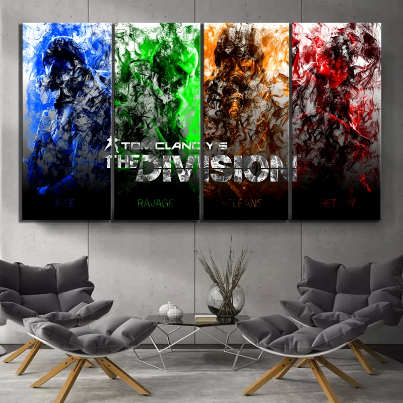 

4 Piece Abstract Art Pictures Tom Clancy's The Division Game Poster Paintings Canvas Art for Home Decor Wall Art