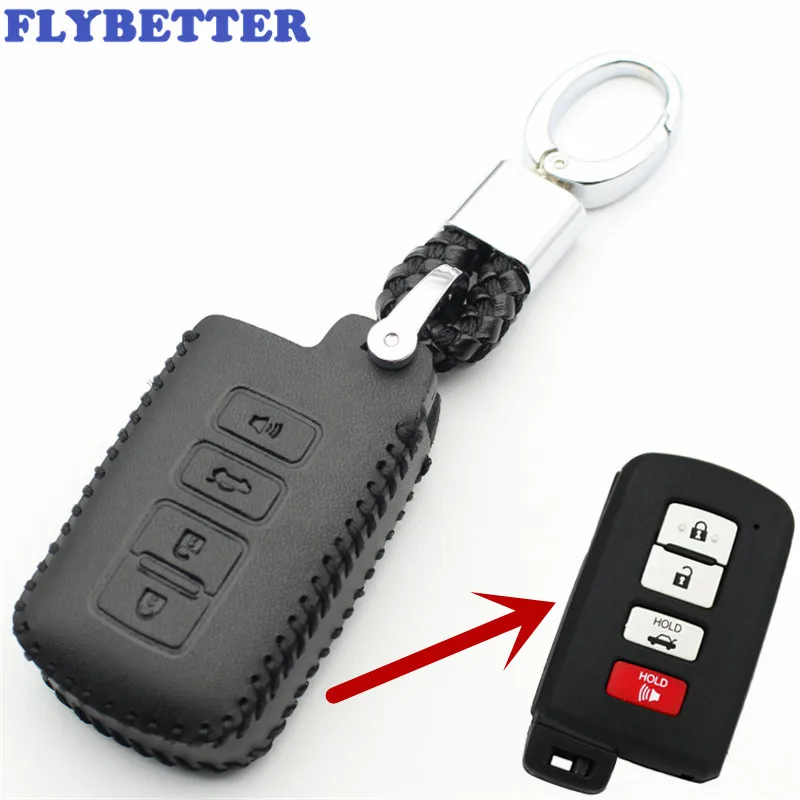 

FLYBETTER Genuine Leather KeyChain 4Button Smart Key Case Cover For Toyota Prado/Camry/Corolla/Avalon Car Styling L231