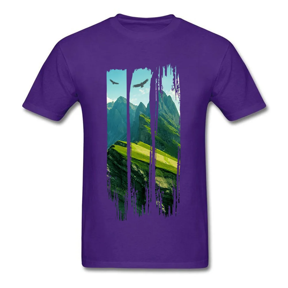 Mountain Landscape Casual Tops Shirt Short Sleeve for Men Cotton Fabric Summer Fall Crew Neck Tshirts Casual Top T-shirts Retro Mountain Landscape purple