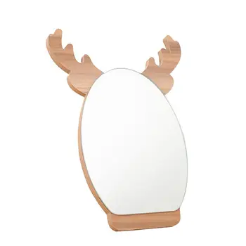 

1PC Standing Rod Mirror Wooden Frame Large Antlers Shape Durable Cosmetic Mirror Desktop Mirror for Home Makeup Daily Use