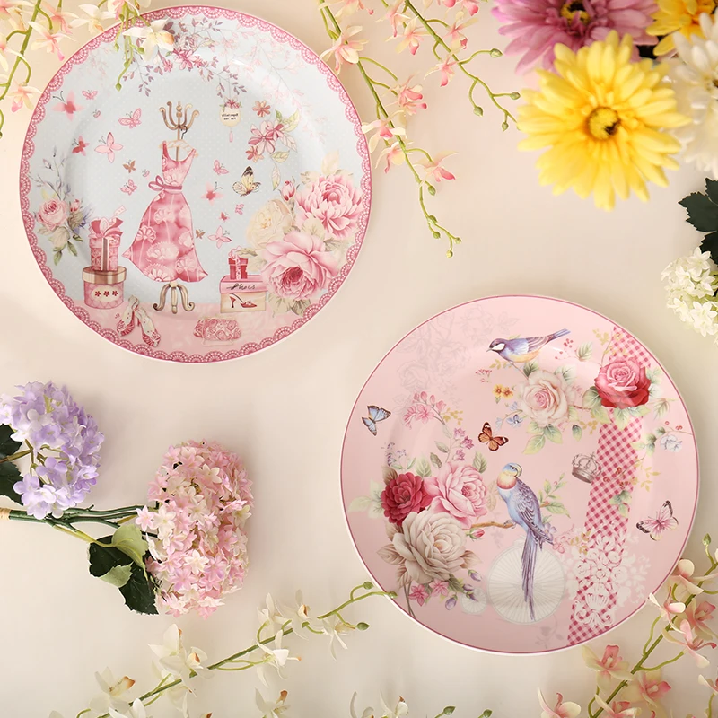 Креативный Винный Стеллаж в европейском стиле с покрытием на 10-дюймовая шпилька для Западной плиты пастырской-Стиль большой посуды Керамика стейк тарелка, из костяного фарфора посуда тарелка для фруктов розовый