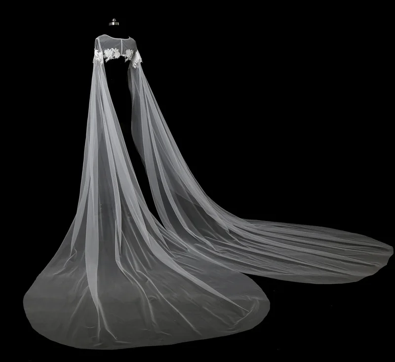 Длинные фатиновые Свадебные мыс 2018 Элегантные Свадебные куртка с длинными Обёрточная бумага Косплэй аксессуары ZJ011