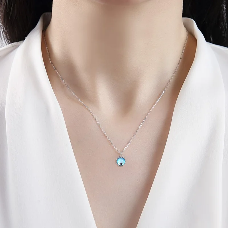 Qevila Choker Necklace 45cm 925 Sterling steel necklace Glass Crystal Moonstone Pendant necklace for Women Elegant Jewelry Gift (2)