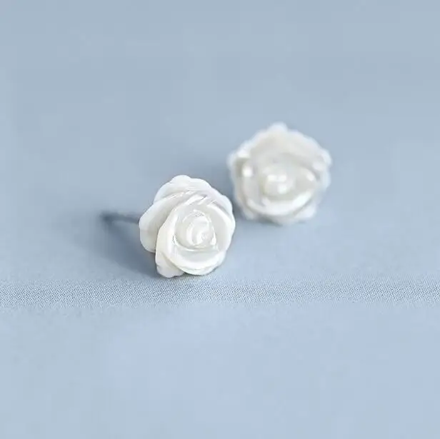 925 пробы, серебряные серьги-гвоздики в виде цветка для женщин, минималистичный корпус, белая розовая роза, Романтические элегантные серьги, ювелирные украшения, подарок