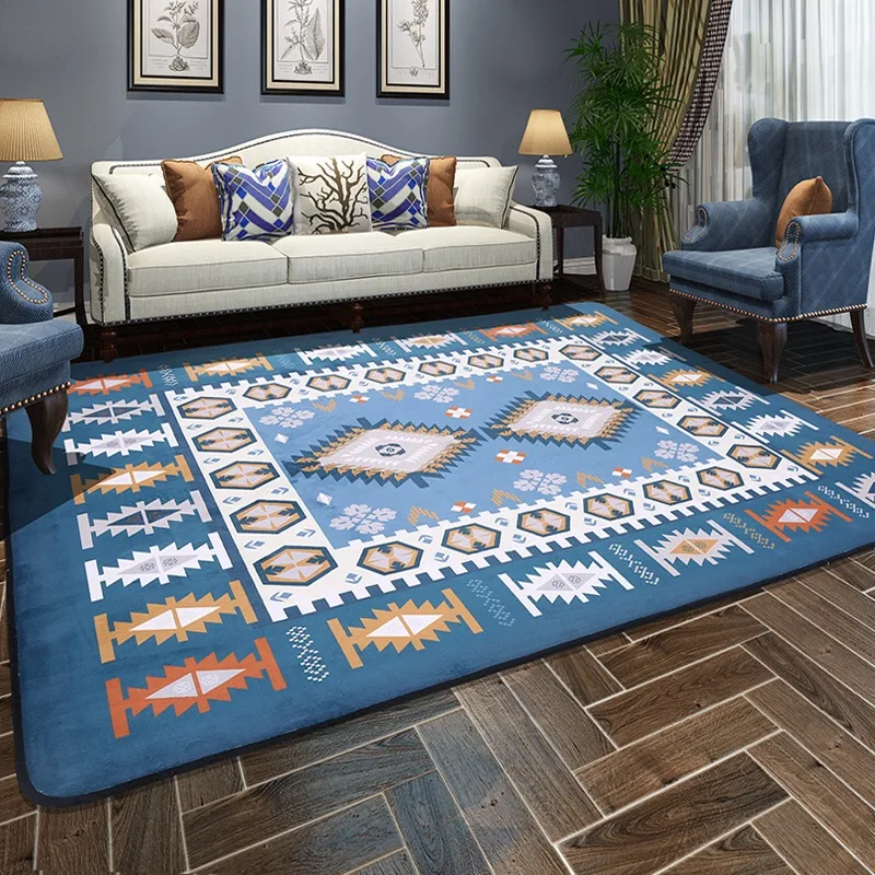 120*180cm Mediterranean Style Plaid Area Rug for Home