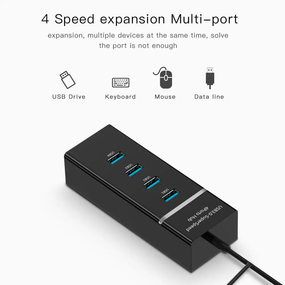 Высокая Скорость 4 Порты и разъёмы USB 3,0 Multi HUB разветвитель расширения настольных ПК ноутбук адаптер переменного тока-SCLL