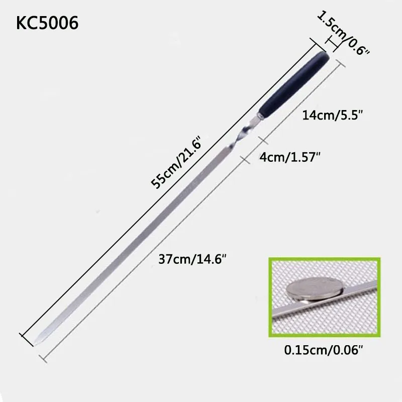 6pcs/10pcs 21.6'' 55cm Black Wood BBQ Skewer Long Barbecue Skewers Shish Kebob Skewers BBQ Flat Fork Barbecue Grill Needle Tools