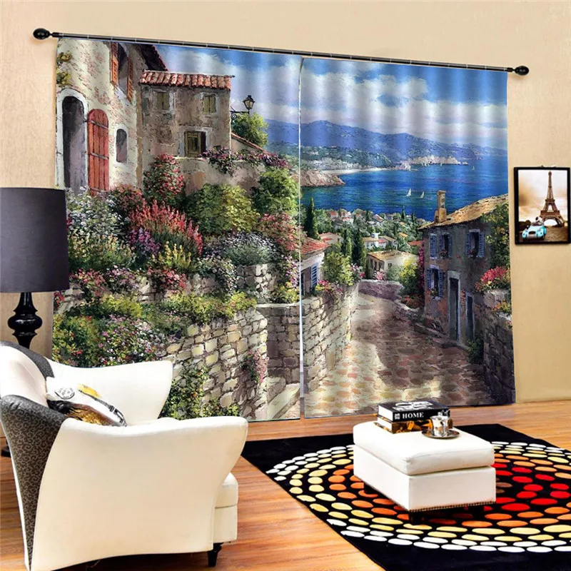 خزانة غرفة المعيشة الرقمية طباعة 3D تعتيم الستائر المائية ل ديكور غرفة نوم نافذة العلاج البوليستر الديكور Oct29