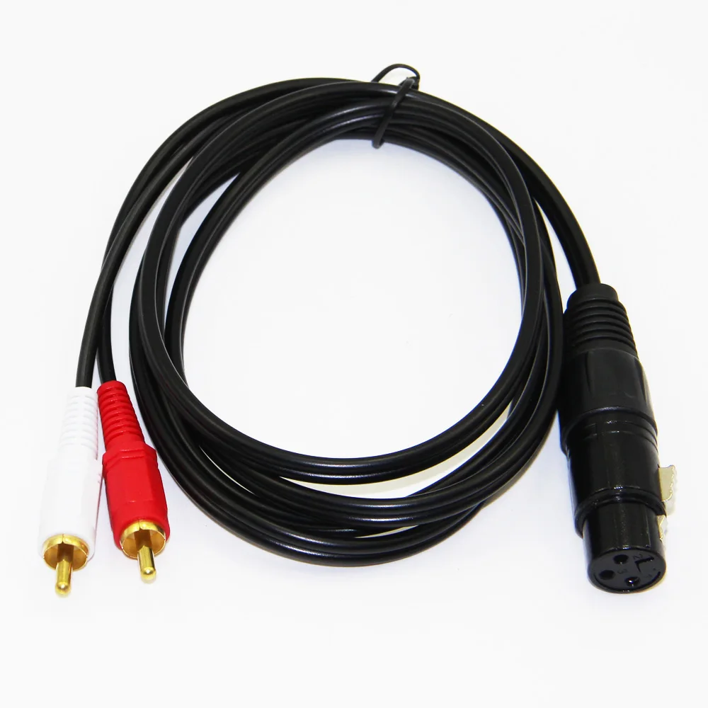 1.5m 5ft XLR Female to 2RCA Male Audio Cable Gold Plated For Mixer Amplifier