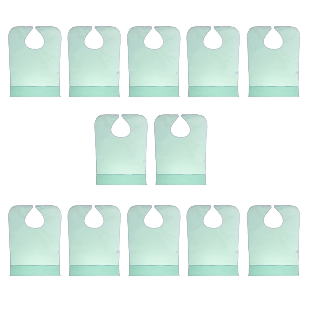 

12pcs Reusable Waterproof Adult Eating Mealtime Bib Cloth Protector Disability Aid Apron with Food Catcher