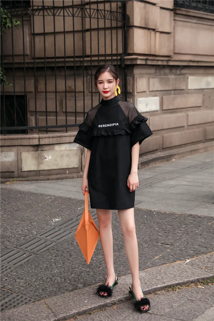 LISM Mini Black vestidos mujer наряд модная водолазка свободное прозрачное женское летнее