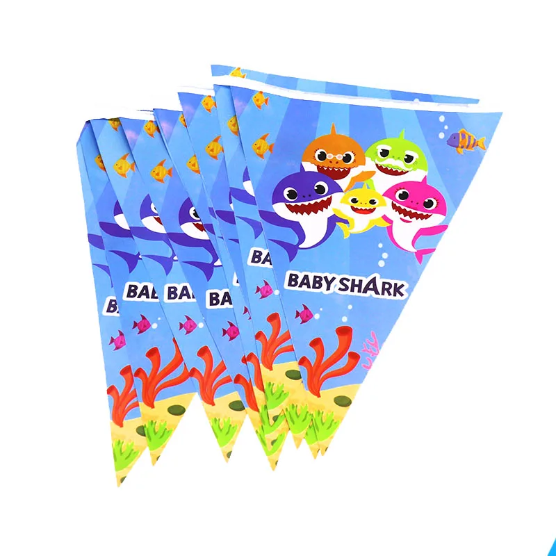 

10pcs/lot Baby Shark theme party banner baby shower birthday party decoration Baby Shark party flags Baby Shark banners