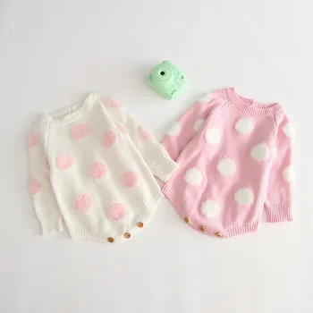 

2019 ins Baby Kids Villus Dots Knitting Rompers Long Sleeve Infant Toddler New Fashioned Sweet Candy Pink White Color Romper