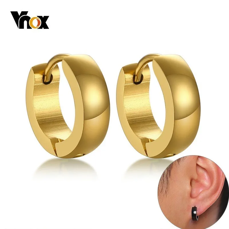 

Vnox Glossy Stainless Steel Hoop Earrings for Men Women Small Circle Earrings Punk Unisex Brincos