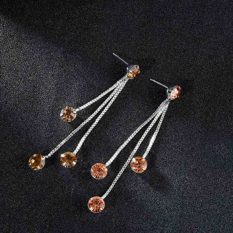 YFJEWE, новая мода, серьги-капли, стразы, короткая личность, кисточка, длинный дизайн, сережки из сверкающих кристаллов, женские серьги E059 - Окраска металла: 11