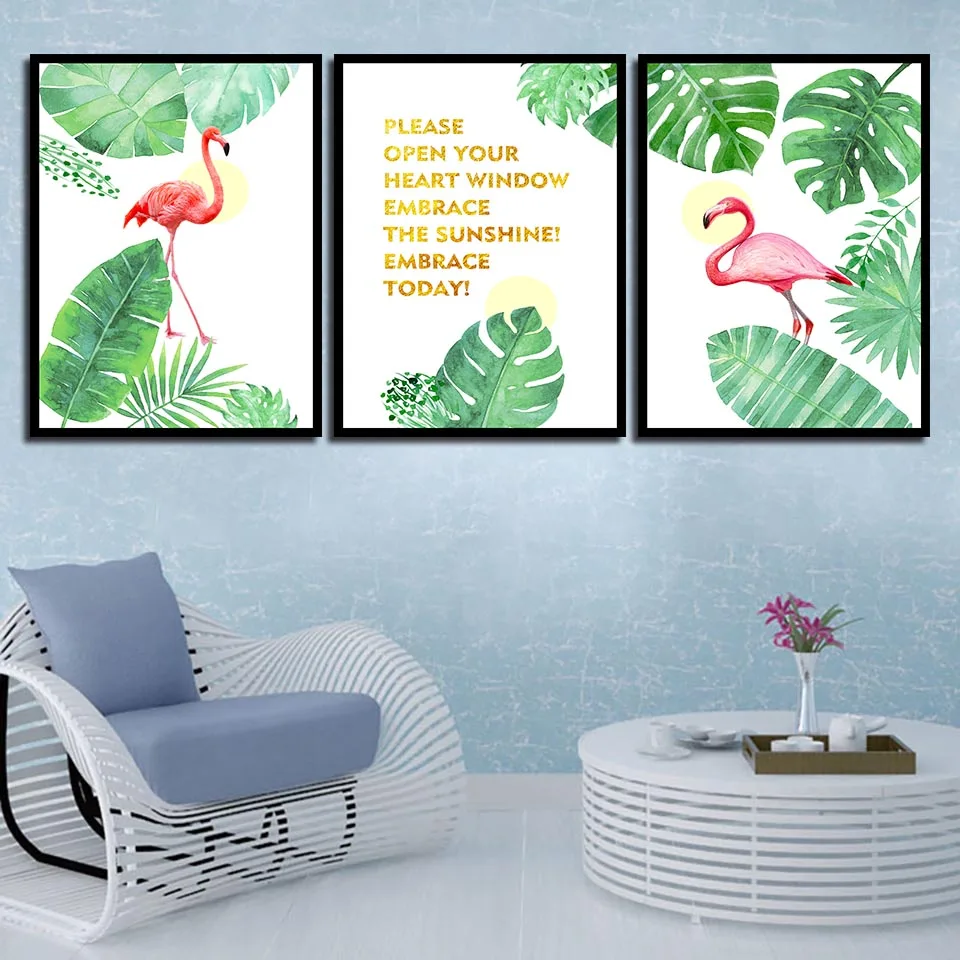 

Minimalist Family Canvas Posters Prints Animal Flamingo Green Leaf Cactus Pictures Nordic Modular Paintings Decor Home Wall Art