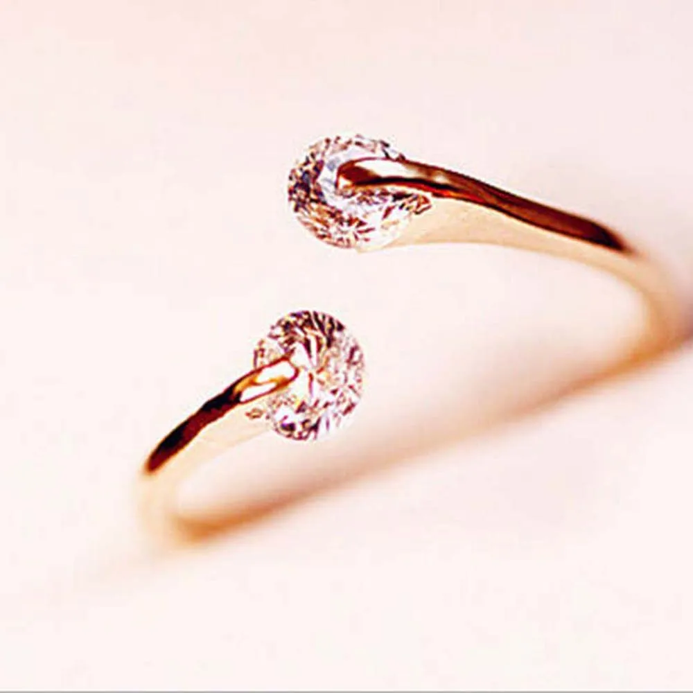 Элегантное женское открытое Ювелирное кольцо розовое золото серебро Цвет Кристалл помолвка Свадебная вечеринка кольцо простое регулируемое кольцо
