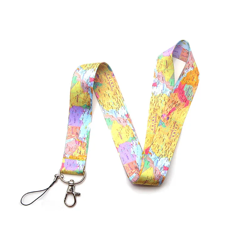 

K72 World Map Multi-function Lanyard Phone Rope Keychains Phone Lanyard for Keys ID Card Cartoon Lanyards For Men Women