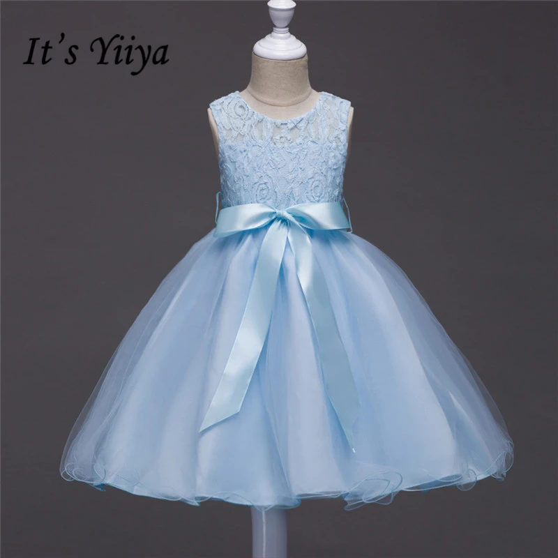 

It's YiiYa 5 Pure Colors Sleeveless O-Neck Lace Bow Sashes Pattern Kids Princess Flower Girls Dress Communion Dress Party TS057